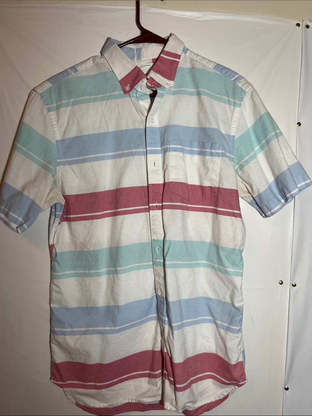 Old Navy Short-Sleeve Button-Down Shirt in White, Blue, Mint & Red